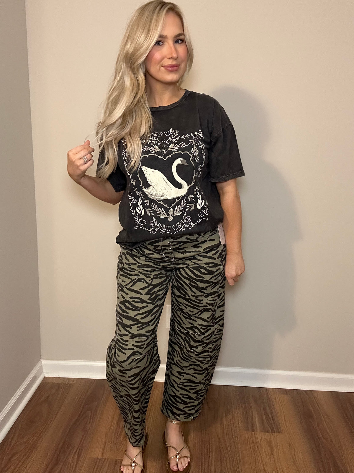 Zebra Stripe Barrel Wide-Leg Jeans